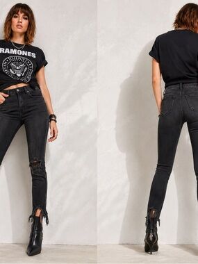 L’AGENCE High Line Skinny Nighttime Destroy Jeans 26 Raw Hem